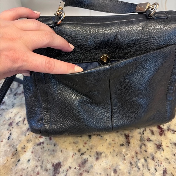 Coach Madison Sadie Flap Black Pebbled Leather Turnlock Flap Satchel Crossbody